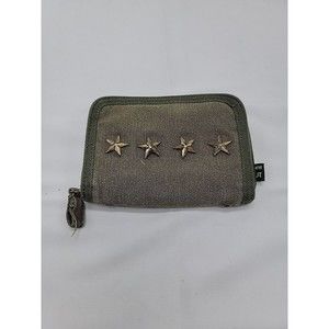 Men's Down And Out Canvas Wallet Zip Around Army Green W/ Star Detail